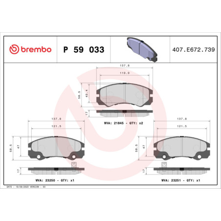 BREMBO P 59 033 Brake Pads Set Front for Frontera