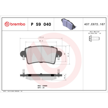 BREMBO P 59 040 Brzdové destičky zadní pro Movano Master Interstar