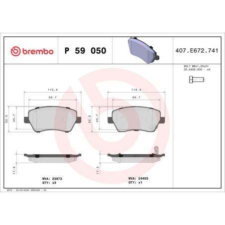 BREMBO P 59 050 Pastillas de freno delantero para Agila Swift Splash Stromos