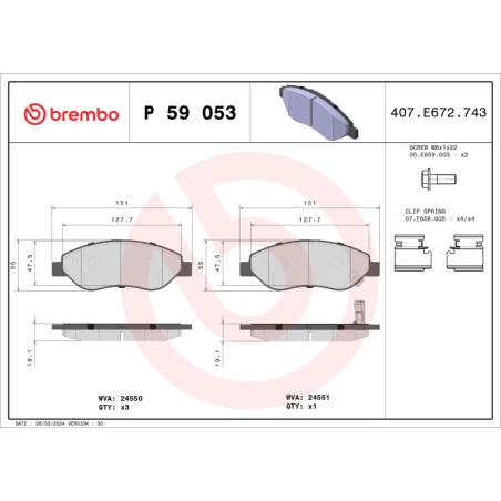 BREMBO P 59 053 Klocki hamulcowe przód dla Corsa