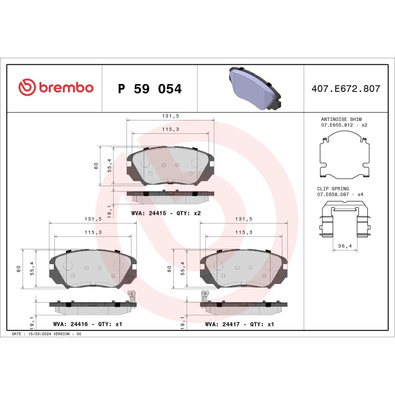 BREMBO P 59 054 Plaquettes de frein avant pour Insignia 9-5 Malibu Equinox Regal Terrain