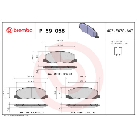 BREMBO P 59 058 Brake Pads Set Front for Insignia 9-5