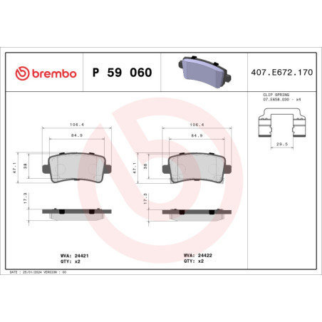 BREMBO P 59 060 Pastillas de freno trasero para Insignia 9-5 Malibu
