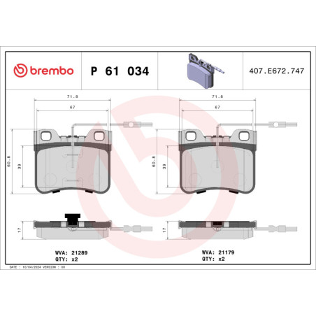 BREMBO P 61 034 Brake Pads Set Front for AX 106