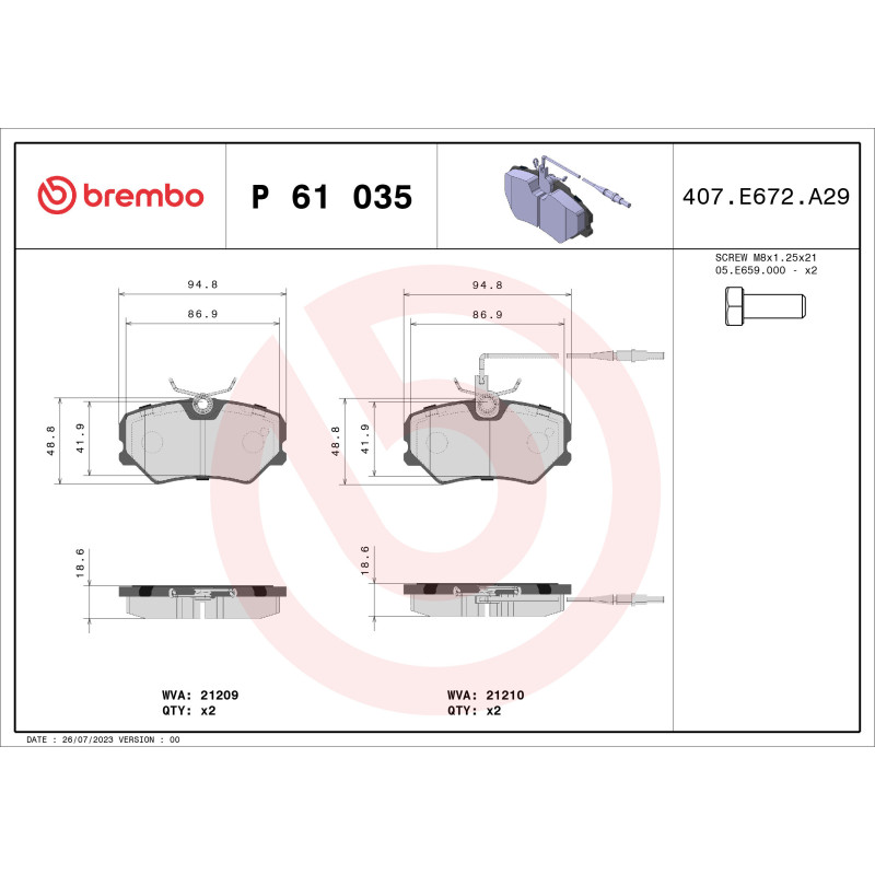 BREMBO P 61 035 Brzdové destičky přední pro Peugeot 405
