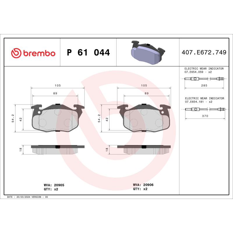 BREMBO P 61 044 Pastiglie freno anteriore per 106 AX Saxo Club