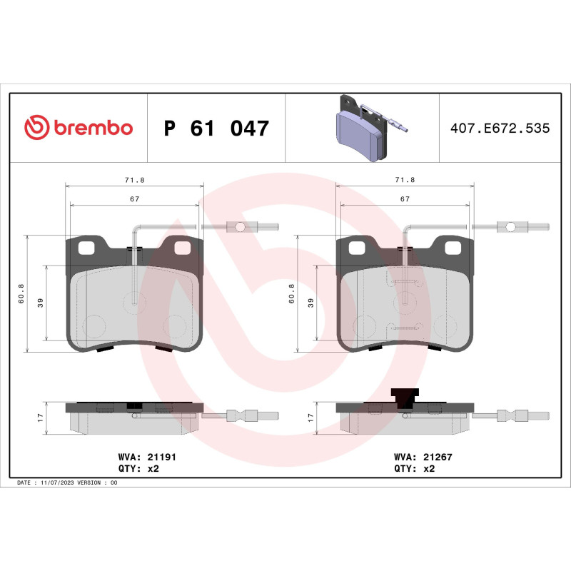 BREMBO P 61 047 Klocki hamulcowe przód dla AX 106 Saxo