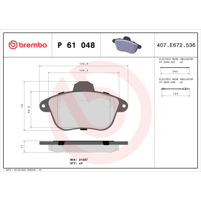 BREMBO P 61 048 Klocki hamulcowe przód dla Peugeot 605