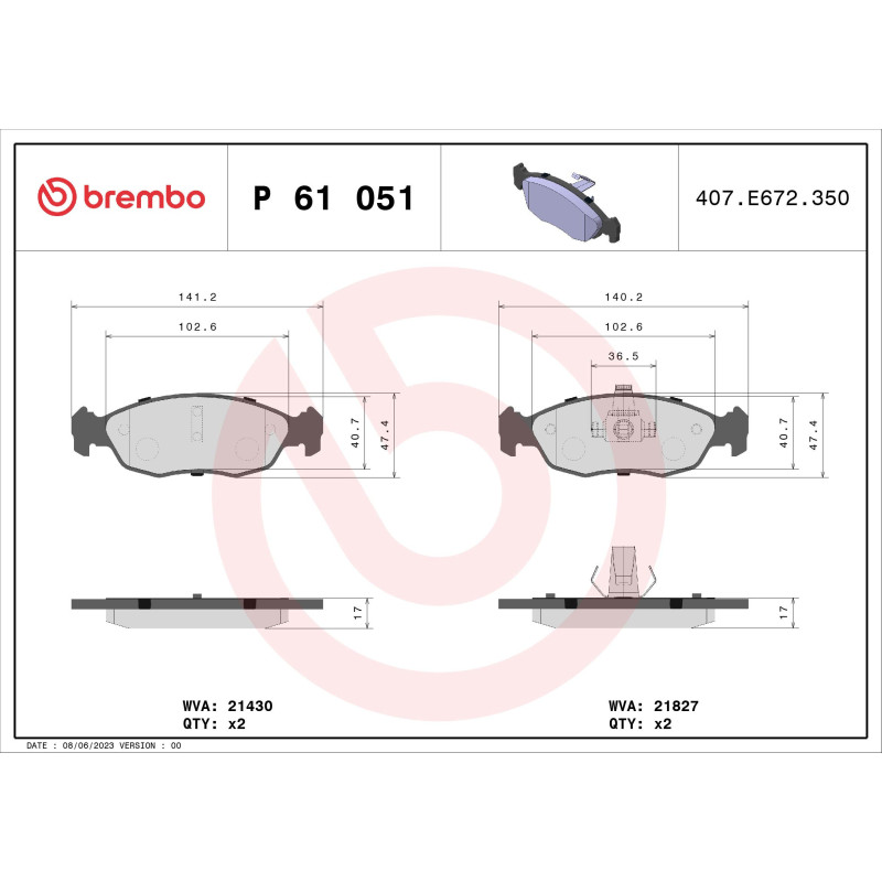 BREMBO P 61 051 Brake Pads Set Front for 306 Xsara Saxo 106 205
