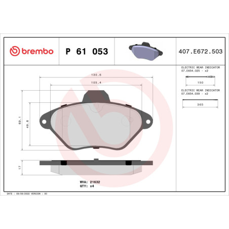 BREMBO P 61 053 Plaquettes de frein avant pour Citroen Xantia