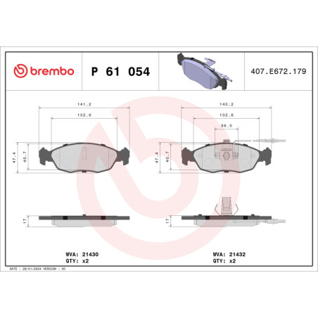 BREMBO P 61 054 Brake Pads Set Front for 306 Saxo 106