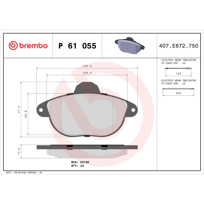 BREMBO P 61 055 Pastiglie freno anteriore per Citroen Xantia