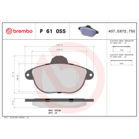 BREMBO P 61 055 Brake Pads Set Front for Citroen Xantia