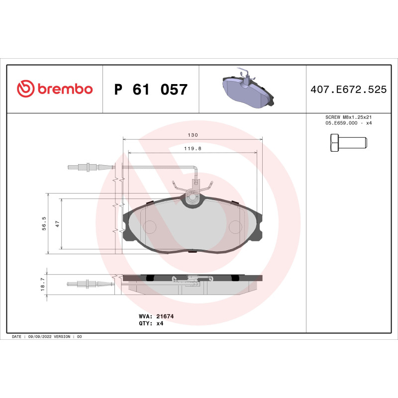 BREMBO P 61 057 Brake Pads Set Front for 406 Xsara 607 ZX 306