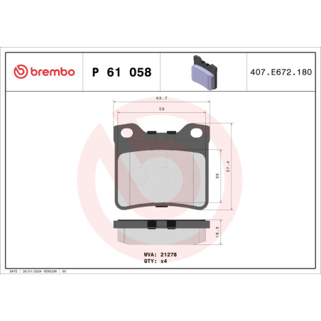 BREMBO P 61 058 Pastillas de freno trasero para Peugeot 406 607