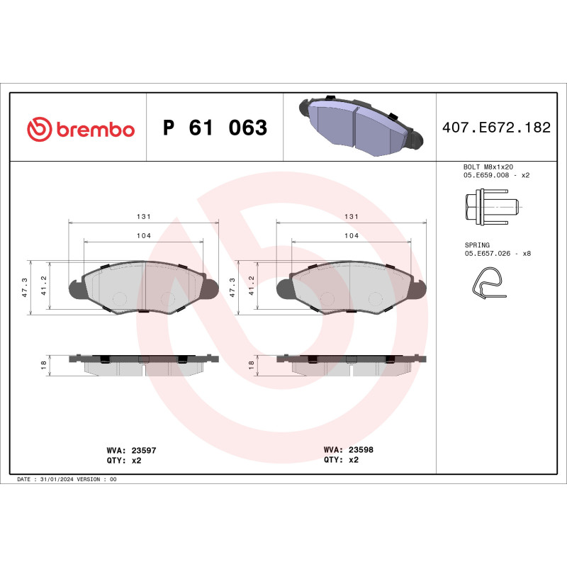 BREMBO P 61 063 Bremsbeläge Vorne für 206 Xsara 206+