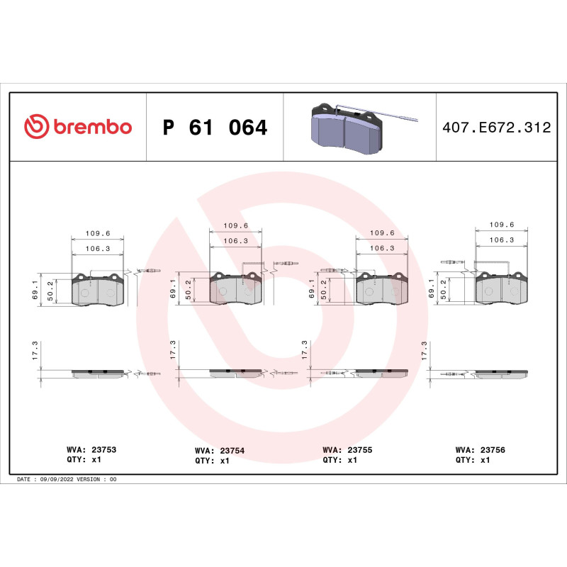 BREMBO P 61 064 Klocki hamulcowe przód dla Peugeot 406