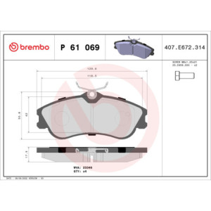 BREMBO P 61 069 Pastiglie freno anteriore per Partner Berlingo Xsara Picasso 206