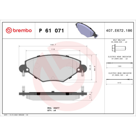 BREMBO P 61 071 Brzdové destičky přední pro Citroen C5