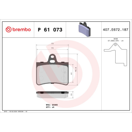 BREMBO P 61 073 Brzdové platničky zadné pre Citroen C5