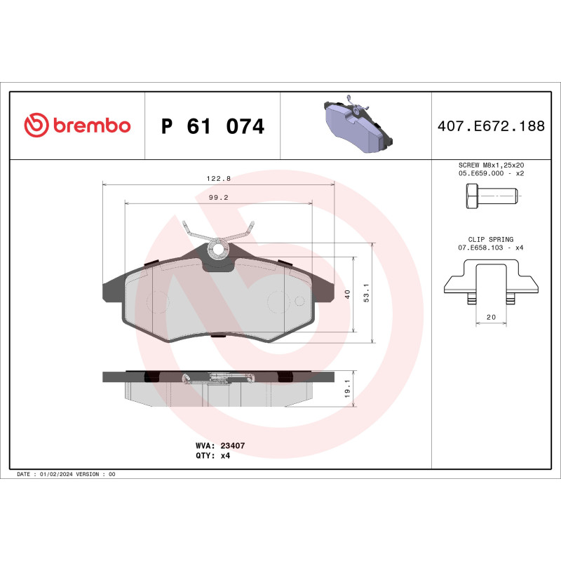 BREMBO P 61 074 Plaquettes de frein avant pour Citroen C3 C2 Enterprise