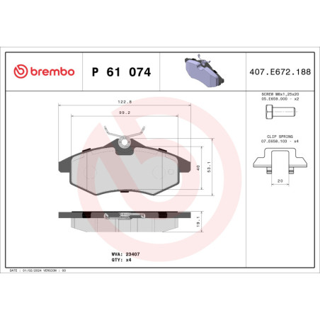 BREMBO P 61 074 Plaquettes de frein avant pour Citroen C3 C2 Enterprise