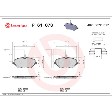 BREMBO P 61 078 Brake Pads Set Front for 407 C5 607 C6