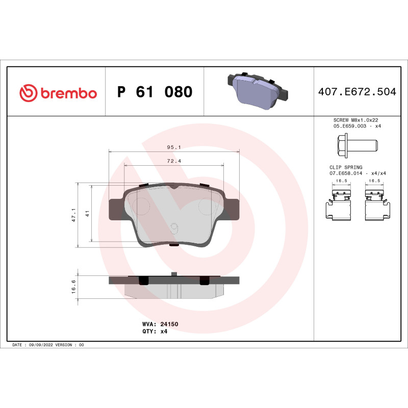 BREMBO P 61 080 Brzdové platničky zadné pre 307 C4 207 408