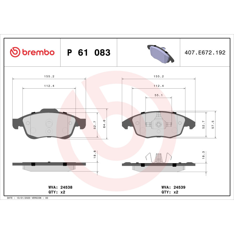 BREMBO P 61 083 Klocki hamulcowe przód dla Partner Berlingo C4 Grand Picasso Picasso 5008 DS DS4 DS5