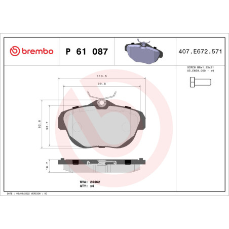 BREMBO P 61 087 Klocki hamulcowe tył dla Citroen C6