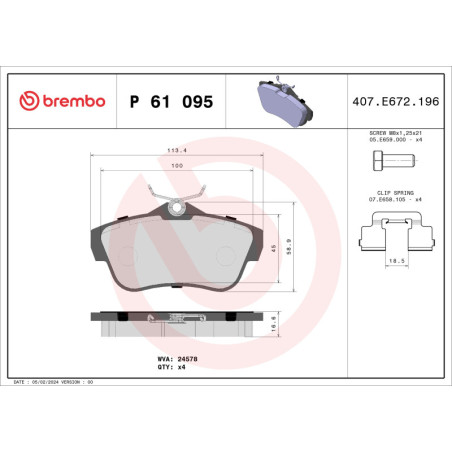 BREMBO P 61 095 Pastillas de freno trasero para Expert JUMPY Scudo ProAce Partner