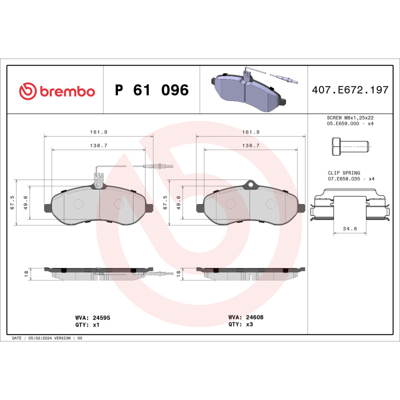 BREMBO P 61 096 Klocki hamulcowe przód dla Expert JUMPY Scudo ProAce Partner