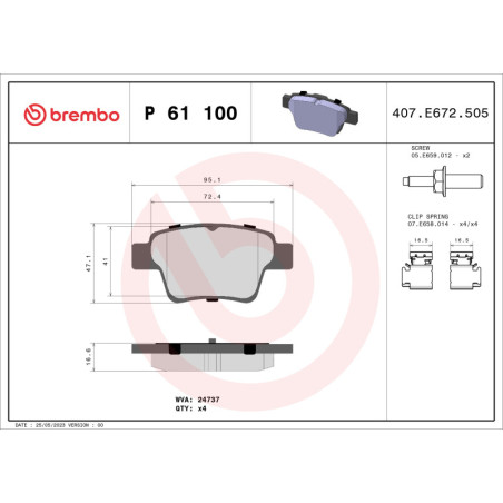 BREMBO P 61 100 Brake Pads Set Rear for Peugeot 207 307