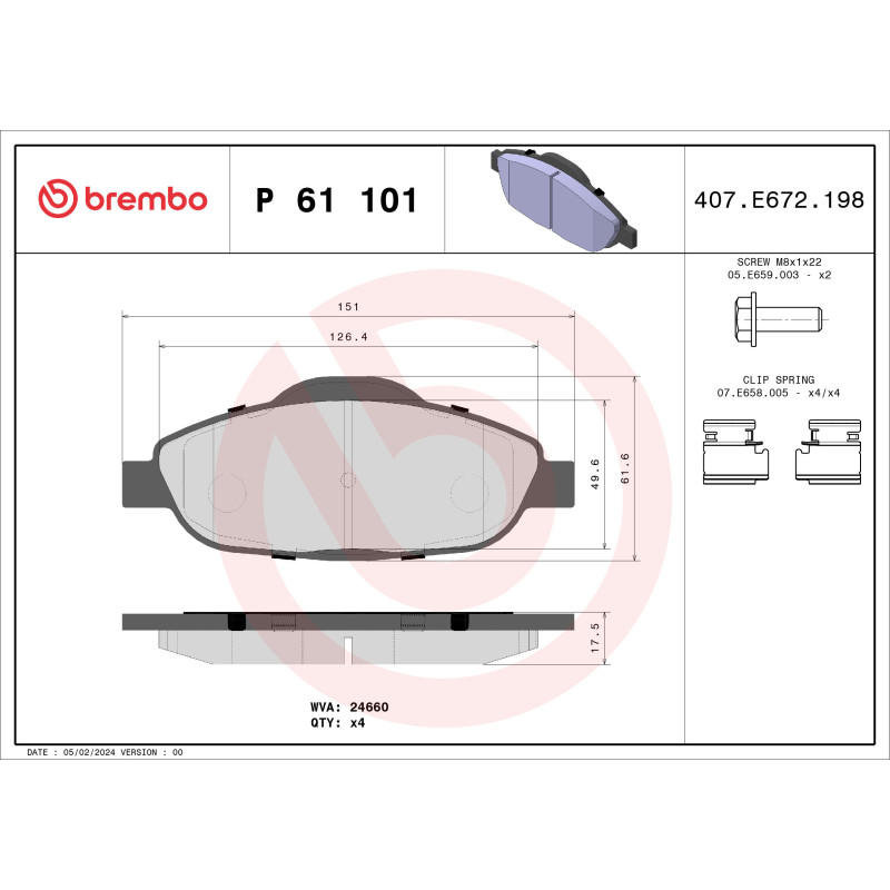 BREMBO P 61 101 Brake Pads Set Front for 308 5008 408 3008 C4