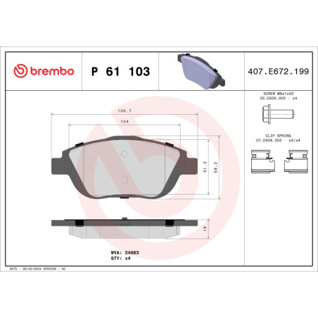 BREMBO P 61 103 Brzdové platničky predné pre C3 Aircross Picasso DS3 DS 2008 Corsa 208 C4 Cactus