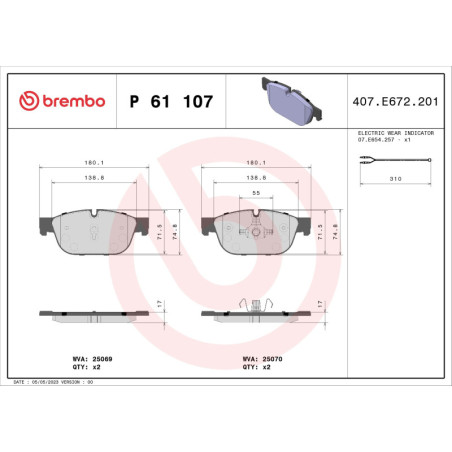 BREMBO P 61 107 Klocki hamulcowe przód dla 508 407 DS5 C5 C6 RCZ 308 DS4