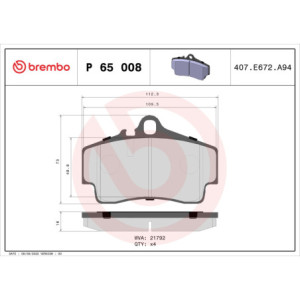 BREMBO P 65 008 Pastillas de freno trasero para 911 Boxster Cayman Boxter