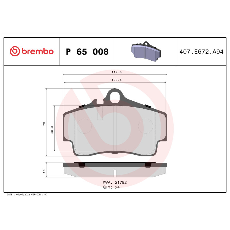 BREMBO P 65 008 Pastillas de freno trasero para 911 Boxster Cayman Boxter