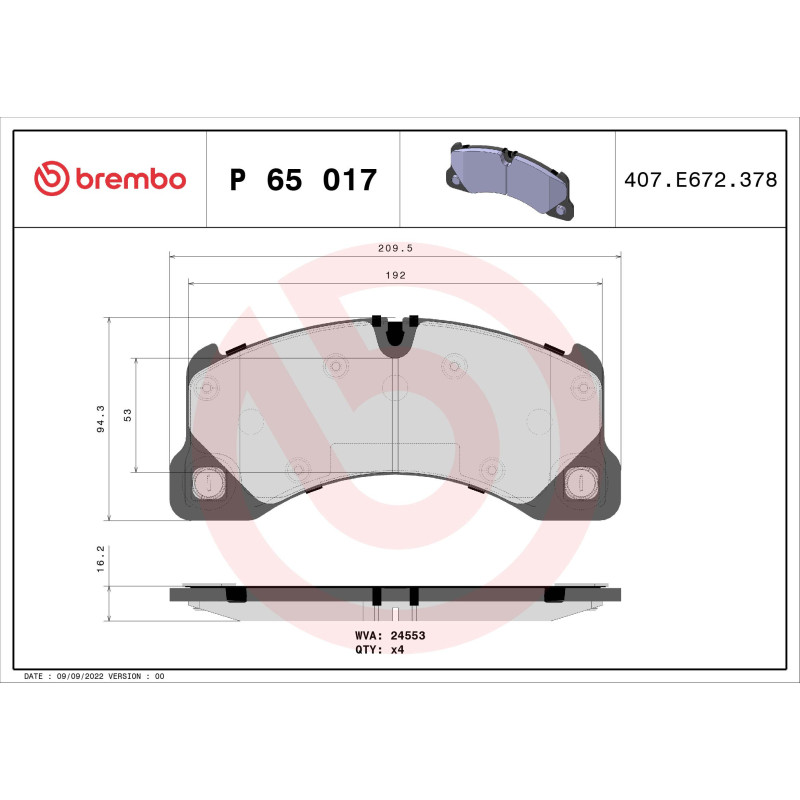 BREMBO P 65 017 Brzdové destičky přední pro Cayenne Panamera Touareg Taycan