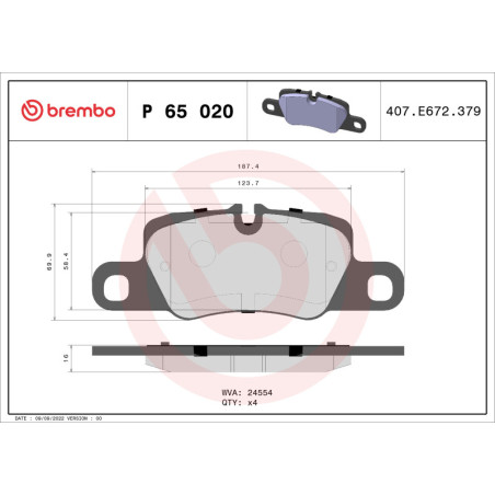 BREMBO P 65 020 Brzdové destičky zadní pro Porsche Panamera 911