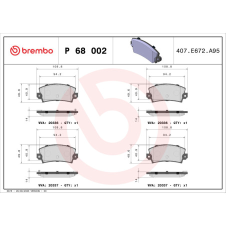 BREMBO P 68 002 Klocki hamulcowe tył dla 21 25 Espace 30 Murena 18 5 Fuego