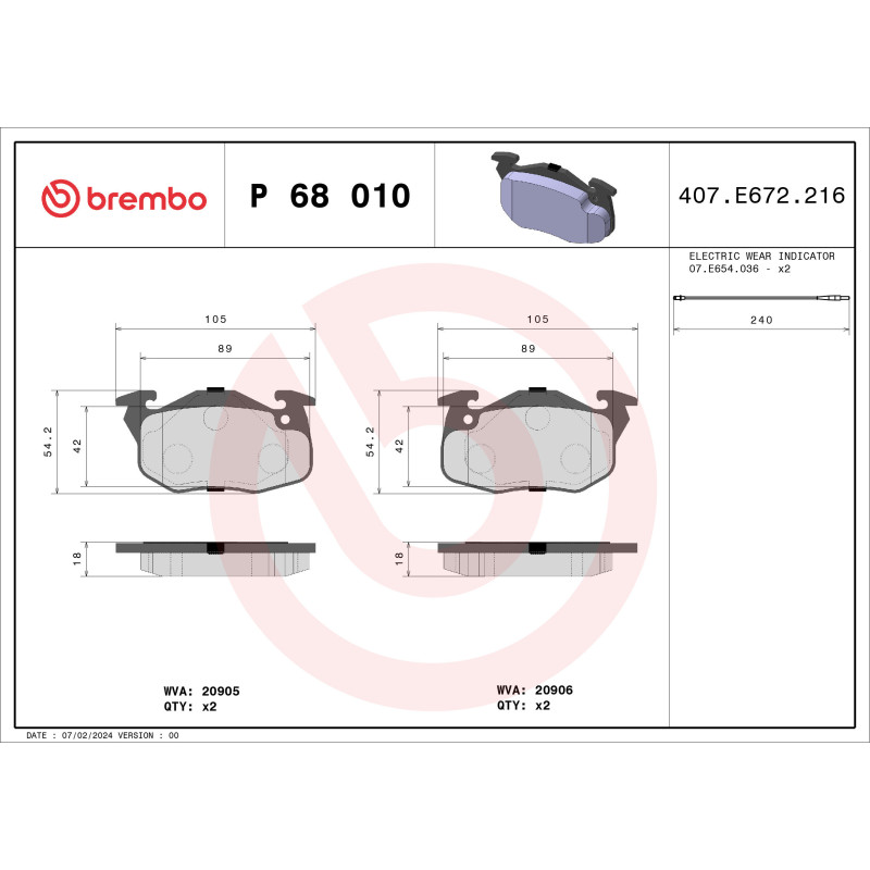BREMBO P 68 010 Plaquettes de frein avant pour 205 19 405 309 305 21 Clio Rapid 11 18 Super 9 Espace