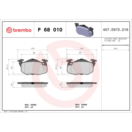 BREMBO P 68 010 Bremsbeläge Vorne für 205 19 405 309 305 21 Clio Rapid 11 18 Super 9 Espace 20 30