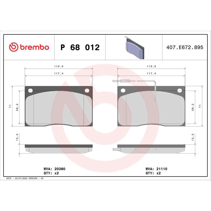 BREMBO P 68 012 Brake Pads Set Front for Master XJ Coupe XJSC