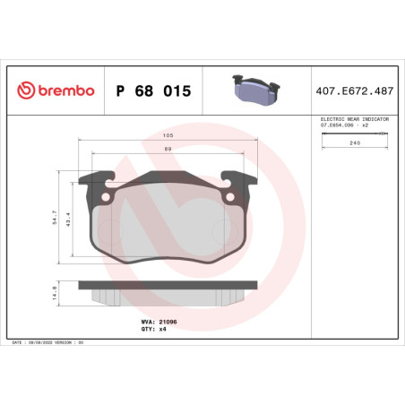 BREMBO P 68 015 Brzdové platničky predné pre Super Twingo Rapid Clio