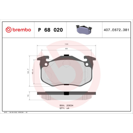 BREMBO P 68 020 Brzdové destičky přední pro Twingo 205