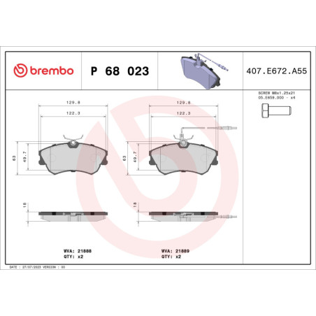 BREMBO P 68 023 Brake Pads Set Front for Renault Espace