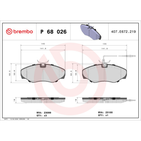 BREMBO P 68 026 Klocki hamulcowe przód dla Renault Avantime Espace