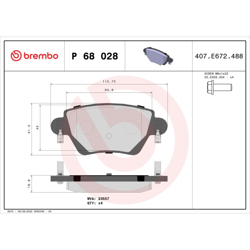 BREMBO P 68 028 Brzdové platničky zadné pre Renault Kangoo