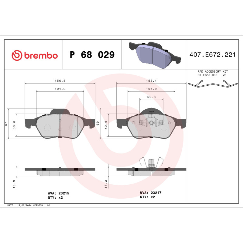 BREMBO P 68 029 Plaquettes de frein avant pour Laguna Wind Twingo